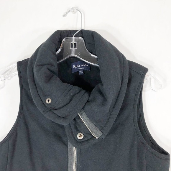 Splendid XS Vest Bridger Quilted Moto Zip Black Pockets Cotton Solid Collar 1054 - Picture 3 of 8